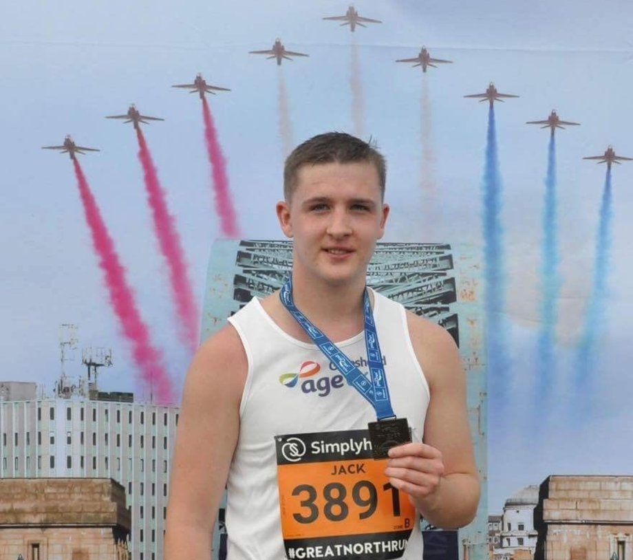 Jack Stone at the finish of the Great North Run