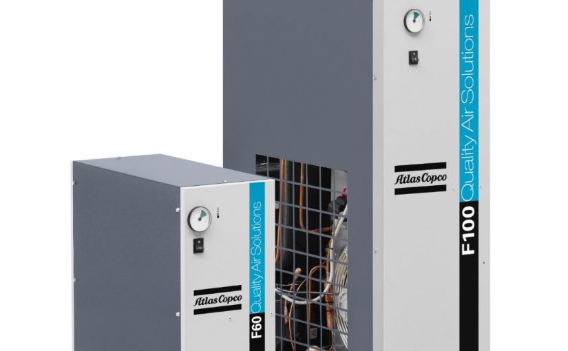 This is an image of 2 units of Atlas Copco Air Quality Dryers, they are grey in colour and feature the Atlas Copco blue logo colourway. These machines provide high-quality dryers to dry air removing liquid moisture and water vapour. Really important if you are spray painting or dealing working within the food industry. This will help eliminate rusting of other equipment as well as preventing freezing pipes.